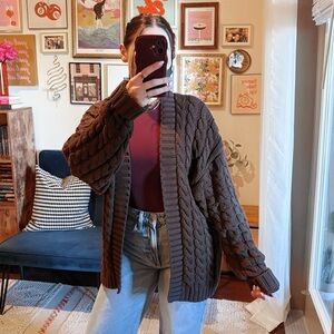 Undra Celeste Brown Cable Knit Cardigan Sweater